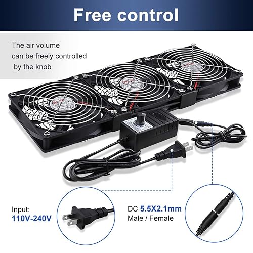 Miniatura 4 de Wathai Ventilador de computadora de doble bola de 0.118 x 4.724 in con enchufe de CA DC 12V Ventiladores de flujo de aire grande con controlador