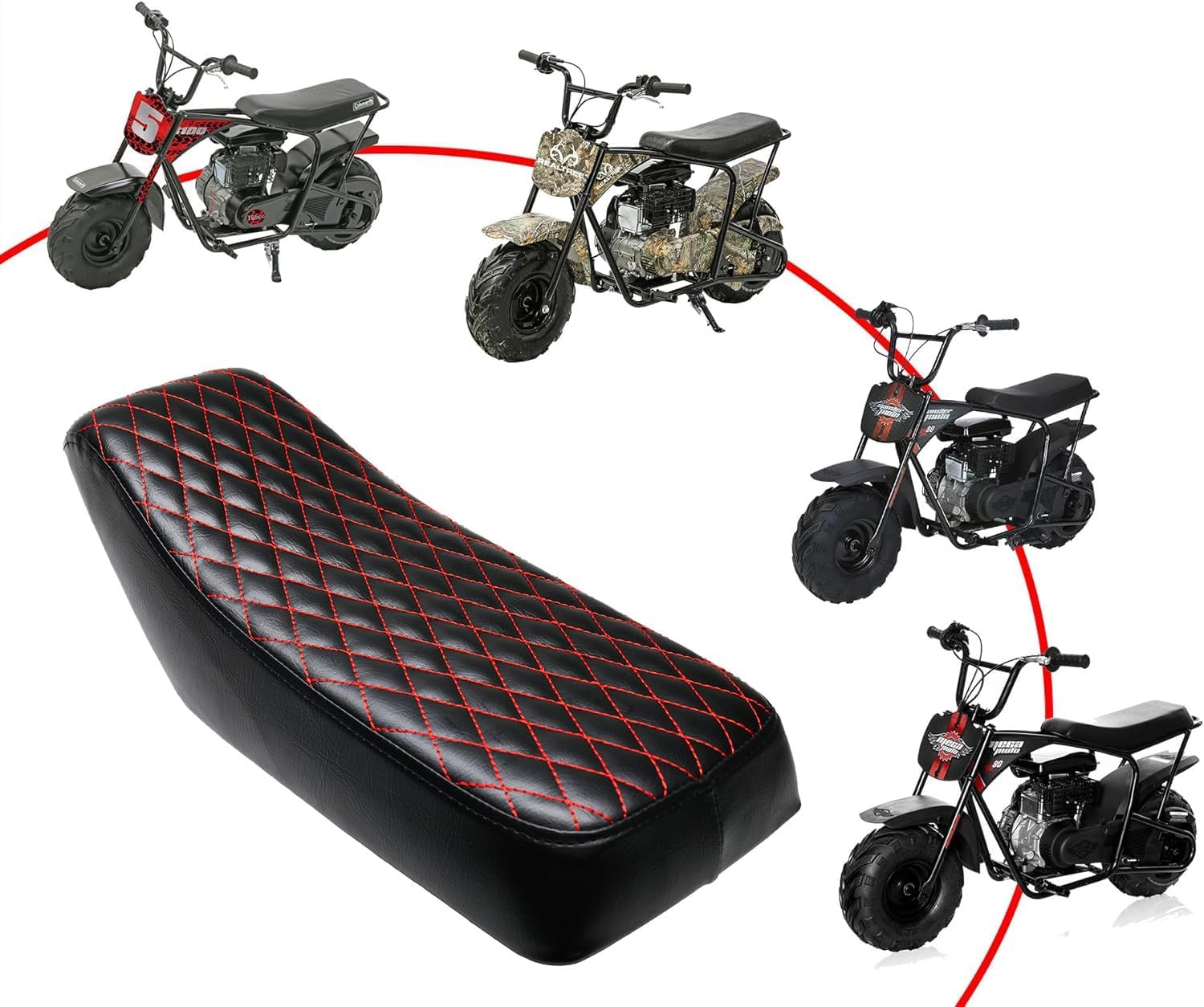 JMCHstore Red Diamond Stitch Retro Mini bike Seat for Monster Mega Moto MMB80 80cc FRP GMB100 98cc, For Coleman RB100 RT100 Mini Bike Cushion Replacement parts
