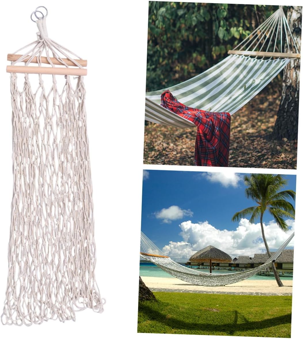 Portable Mesh Hammock Swing Hanging Chair with Wooden Stick, Thickened Cotton Rope Single Sleeping Hammock for Outdoor Indoor Camping and Leisure