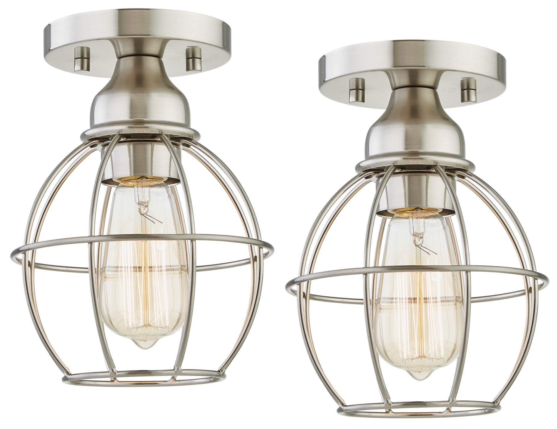 WISBEAM Semi Flush Mount Ceiling Light Fixture, E26 Medium Base MAX 60W, Metal Housing, ETL Rated, Bulbs NOT Included, Nickel, 2-Pack