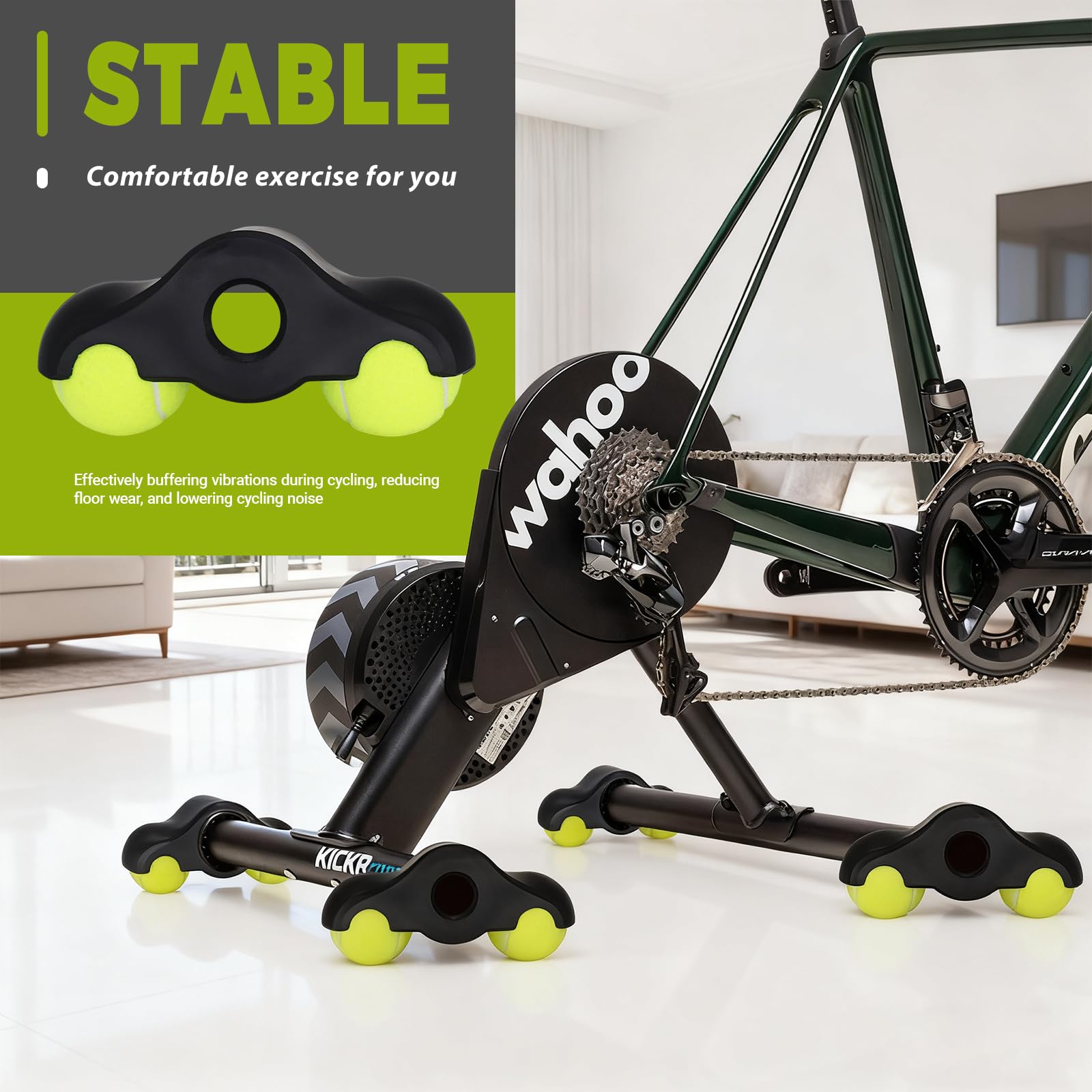 4 Stück Rocker Plate Feet mit 8 Tennisbällen, Indoor Cycling Snap Rocker Feet Adapter, Tragbarer Wippplatten-Fahrradtrainer, Tennisballfüße für Wahoo Kickr Core Rollentrainer