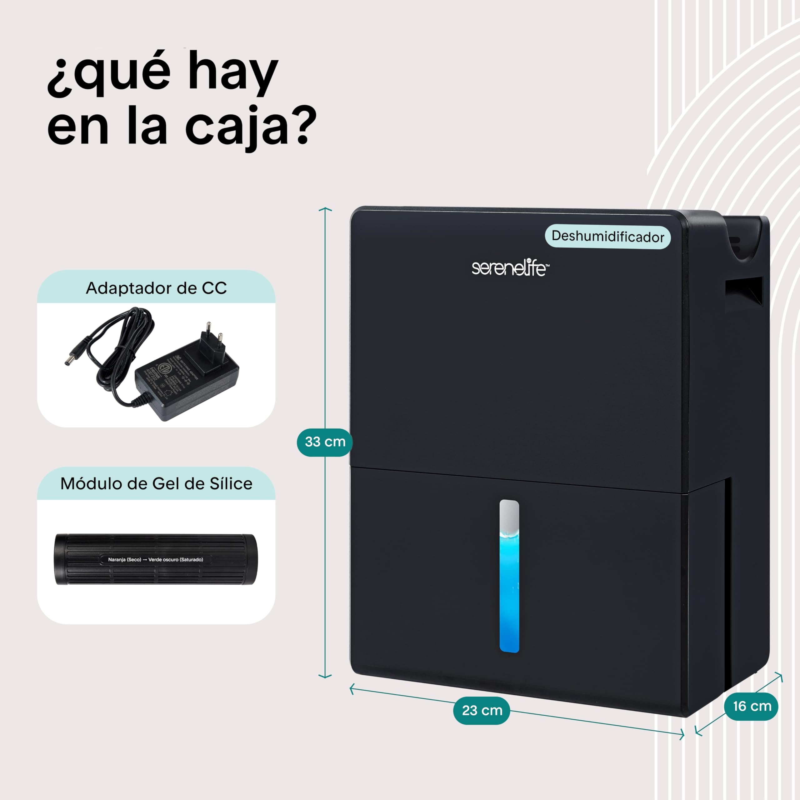 SereneLife deshumidificador pequeño y silencioso para hogar, Dormitorio y baño, 2 en 1 con cilindro extraíble, Base de secado, Control inteligente, Temporizador, Modo sueño, Hasta 111 m²