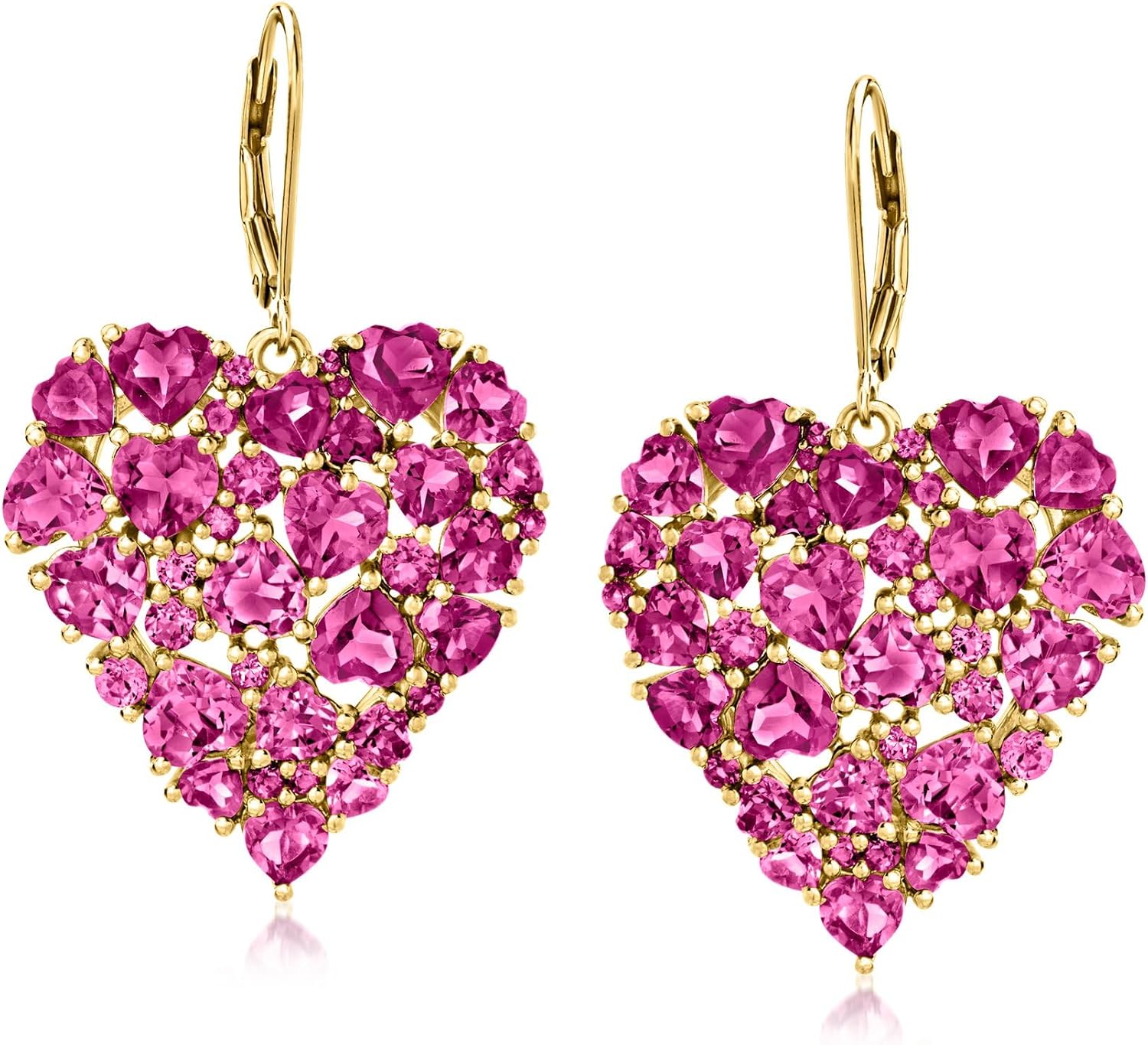Ross-Simons 18.60 ct. t.w. Rhodolite Garnet Heart Drop Earrings in 18kt Gold Over Sterling