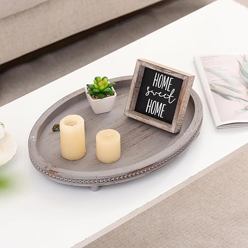 Miniatura 3 de Bandeja ovalada de madera, bandejas decorativas para decoración del hogar, mesa de café, cocina, comedor, bandeja pequeña con cuentas de madera para