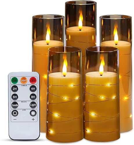 IMAGE Velas parpadeantes sin llama que funcionan con pilas, pilar de carcasa acrílica 3D con mecha LED con temporizador de control remoto de 11