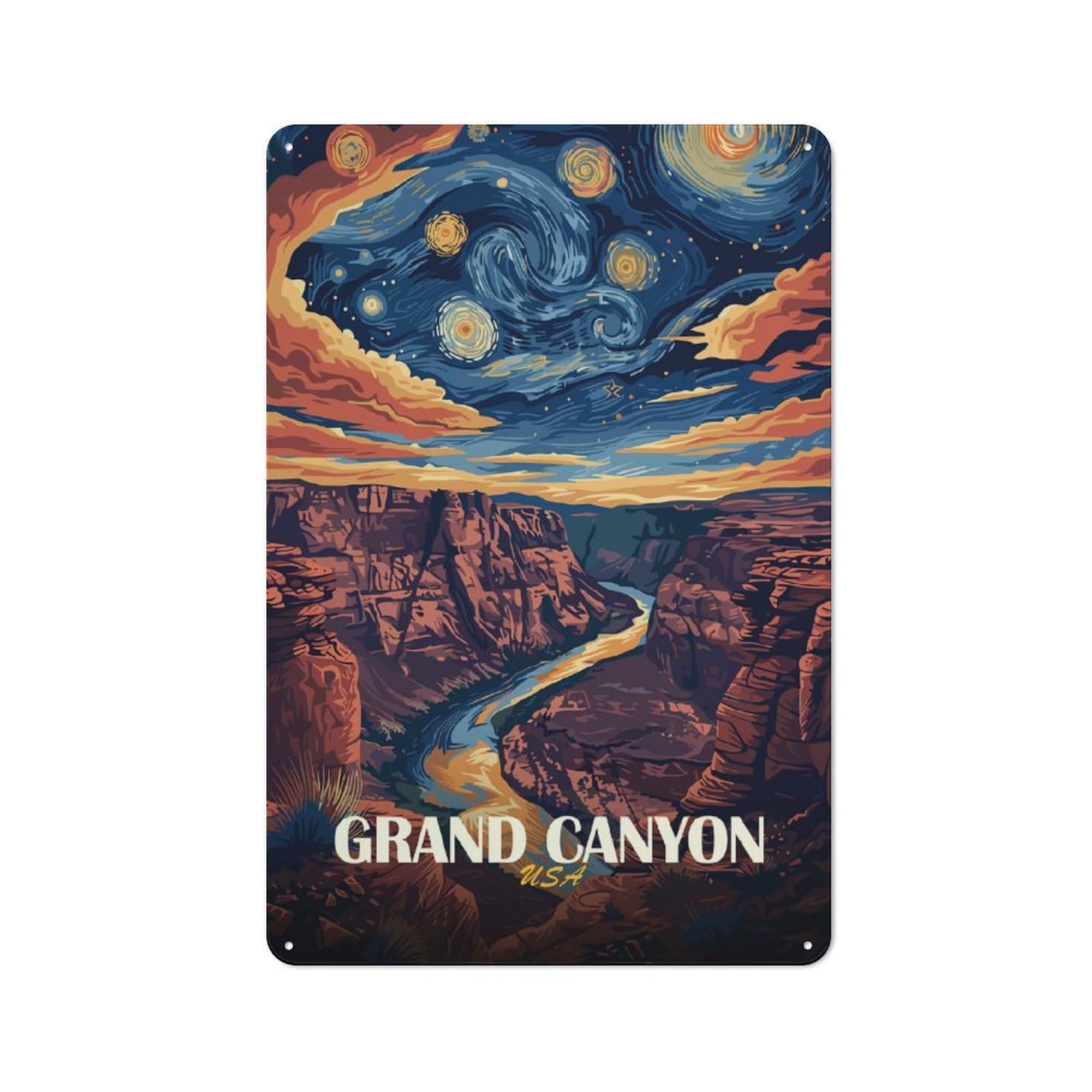 Junmoney Style-22 For Hobby Room Or Studio, Grand Canyon Starry Night Art Retro Tin Sign 30X20cm, Gift For Creative Interior Collectors During The Christmas Season