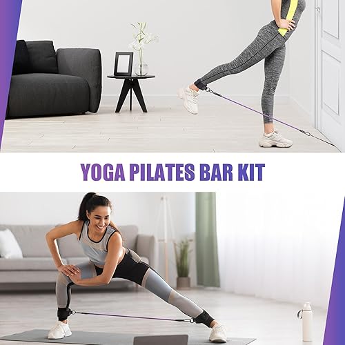 Miniatura 6 de Pilates Bar Kit for Women, 3-Section Screw Portable Pilates Bar with Metal Adjustable Buckle, Resistance Bands with Durable Carabiner,