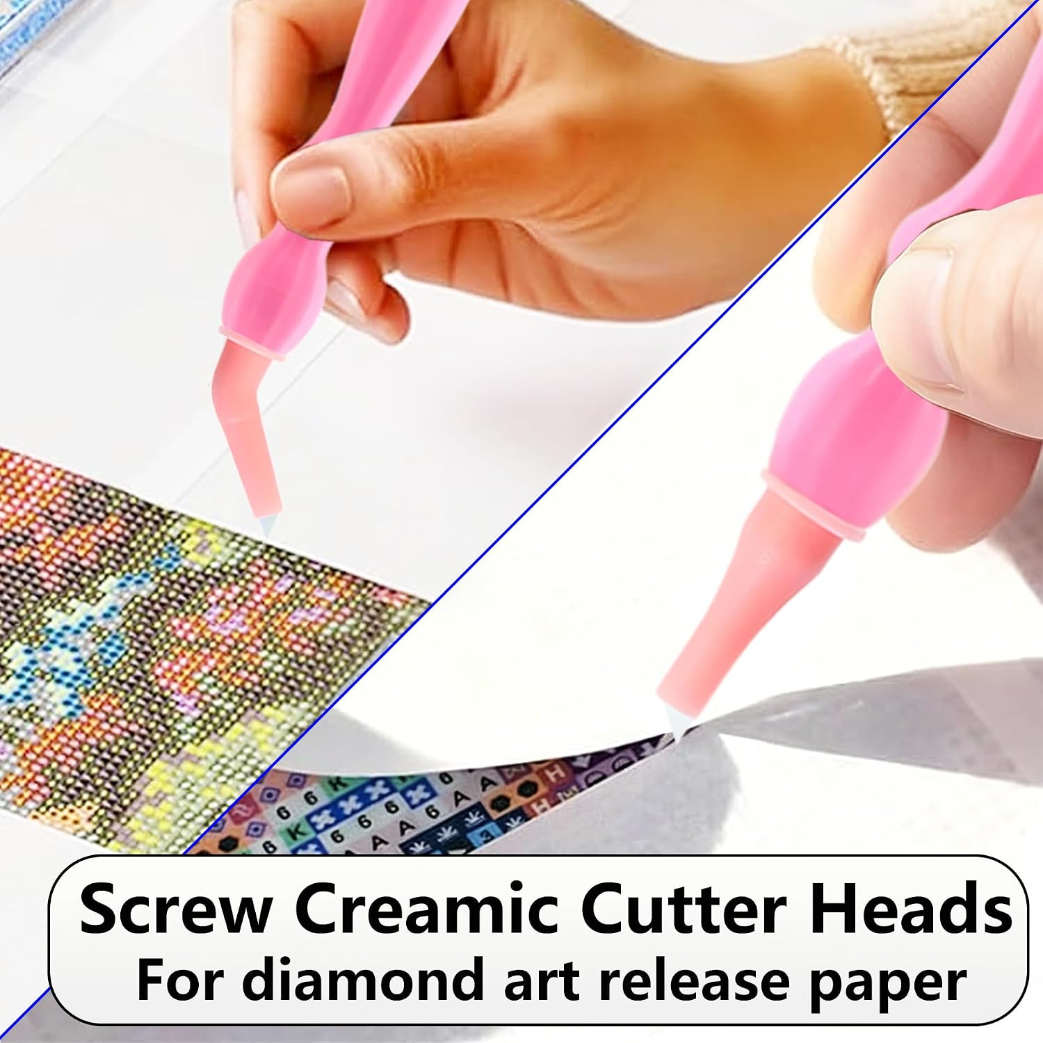 Electric Diamond Painting Pen with Light, Cordless Diamond Art Vacuum Pen no Wax Needed, Rechargeable Diamond Art Pen, Steel Screw Multi-placer, 3-Speed, Diamond Art Accessories with Cutter (Pink)