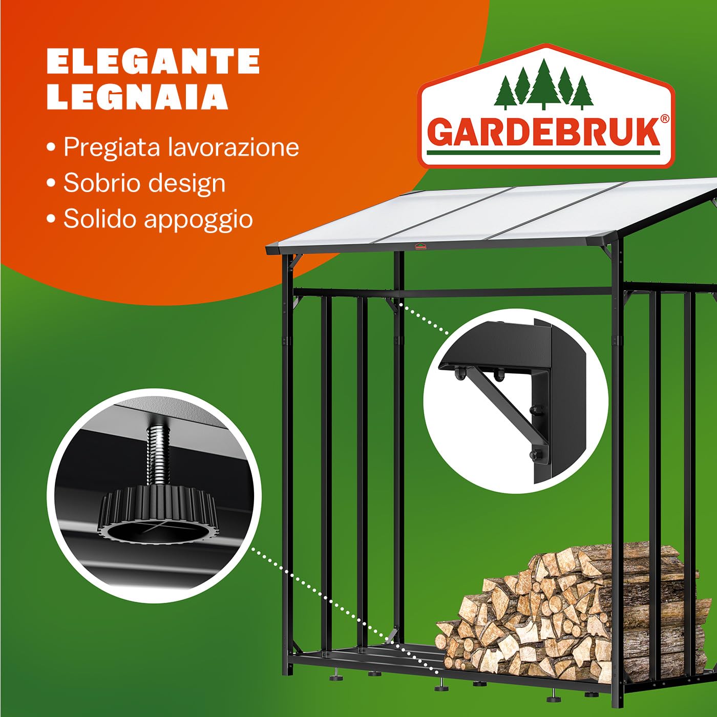 Gardebruk® Legnaia da Esterno 2,3 m³ 70Px163lx198H cm Tetto Copertura Protettiva Portalegna Rastrelliera Legno Camino Telo Giardino Borsa per Trasporto
