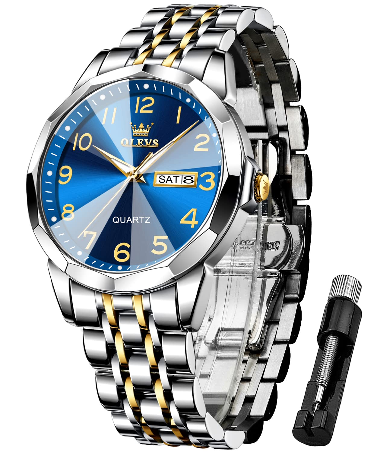 OLEVS Herrenuhren Business Kleid Luxus Armbanduhr Luminous Leicht zu lesen wasserdichte Edelstahluhr für Männer