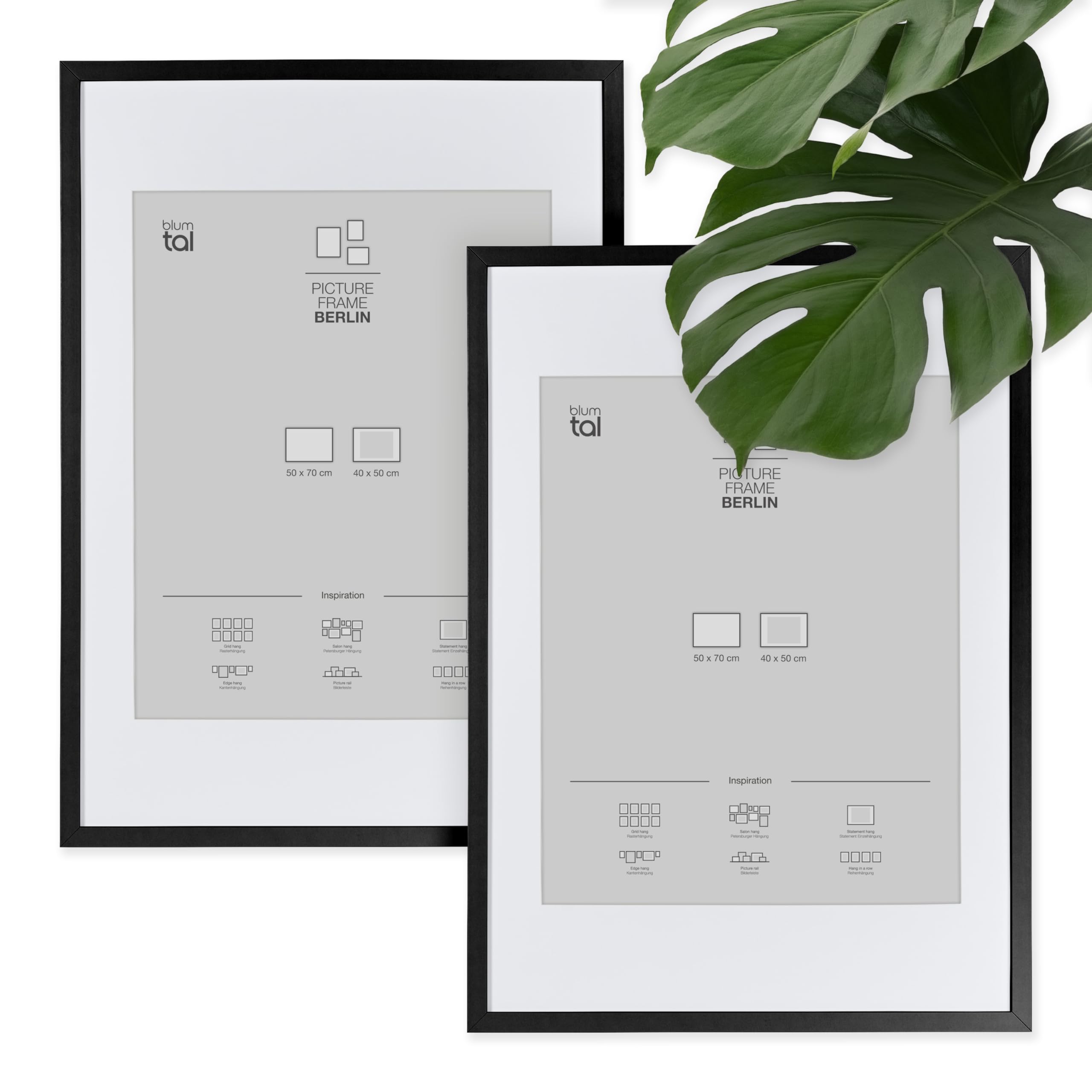 Blumtal Marco para fotos de 50 x 70 cm - Marco para cuadros con paspartú, de MDF, Negro, Pack de 2