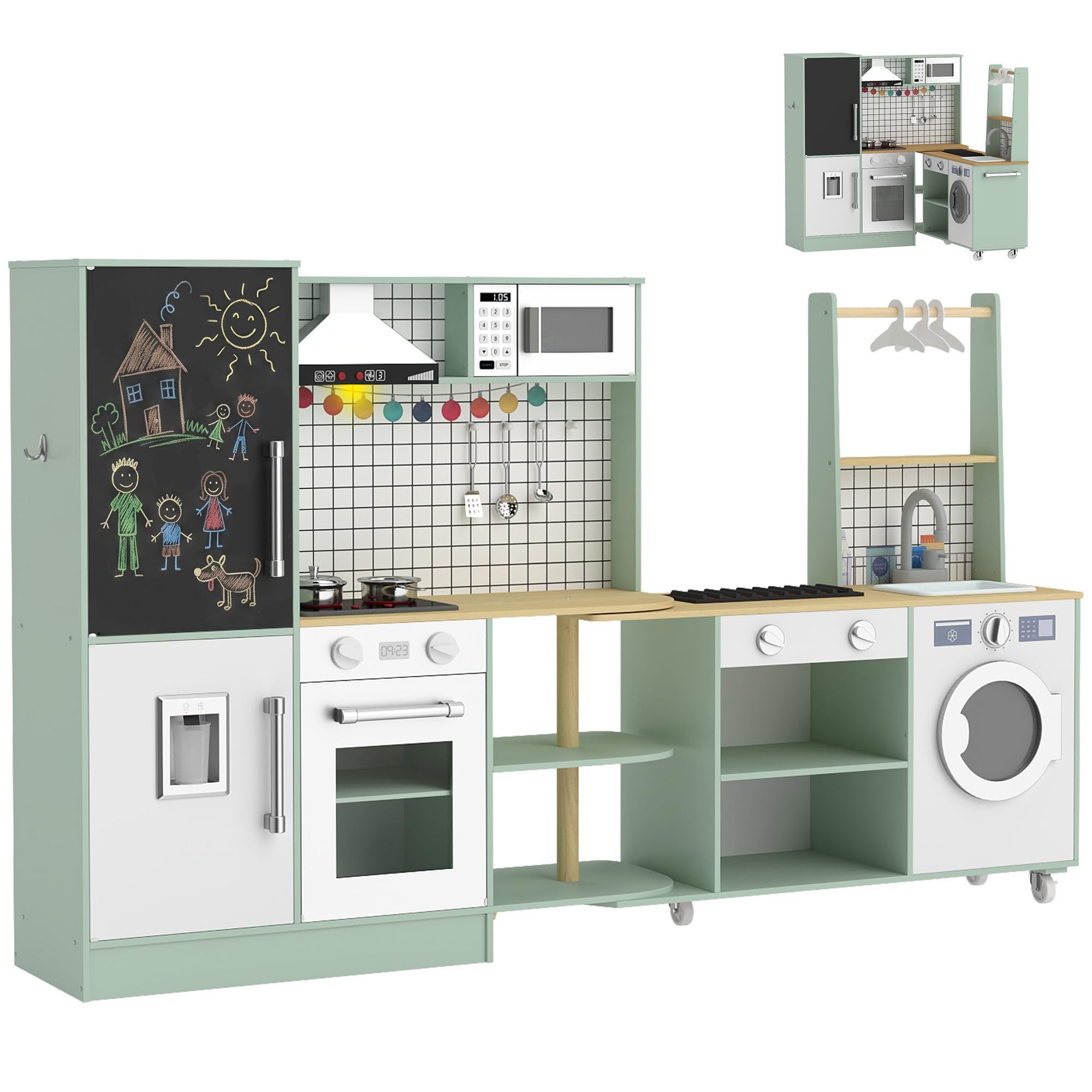 AIYAPLAY Cucina Giocattolo per Bambini Girevole 360° Verde Chiaro