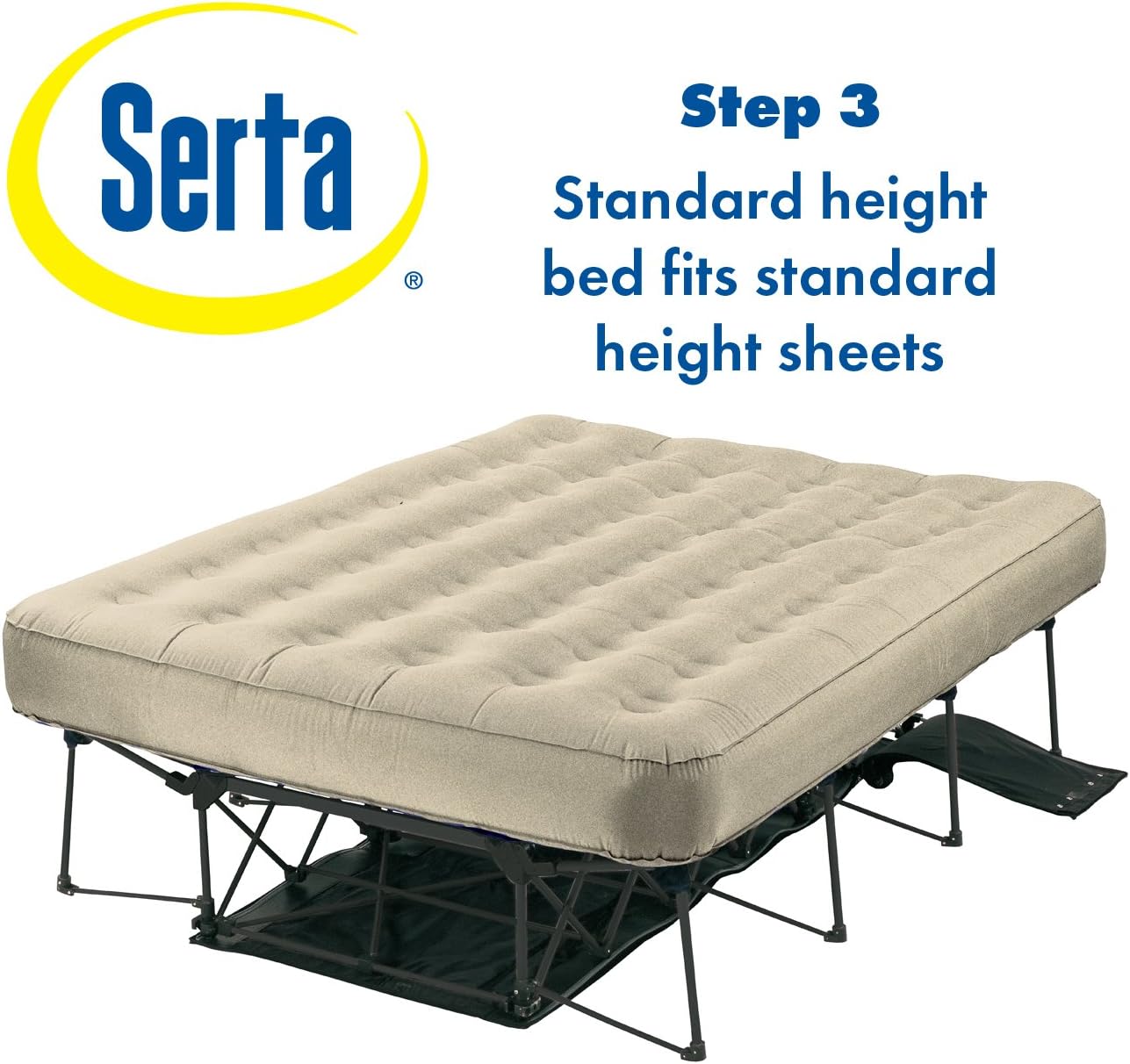 Step 3: The Serta air mattress at standard height, fitting standard sheets