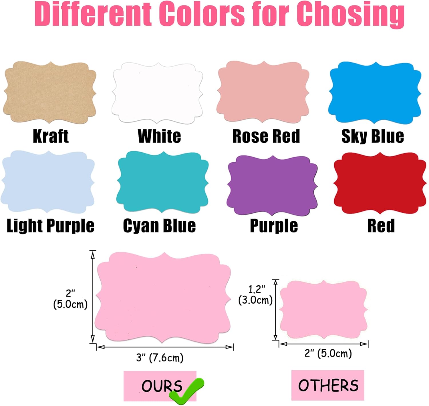 2 x3 Pink Label Stickers, Self-Adhesive Gift Tag Stickers, Write on Blank Labels for Essential Oil Bottles, Gifts, Name Tags, Fancy Shapes 200PCS - Image 2