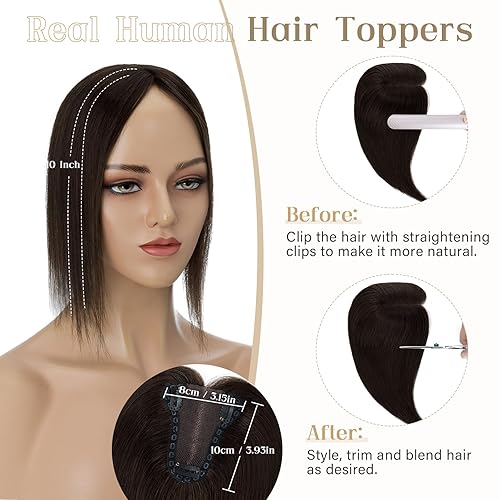 Miniatura 3 de Elailite Toppers para el cabello para mujer, piezas de cabello humano real para mujeres con cabello delgado, 3.1x3.9 in, base de malla triangular