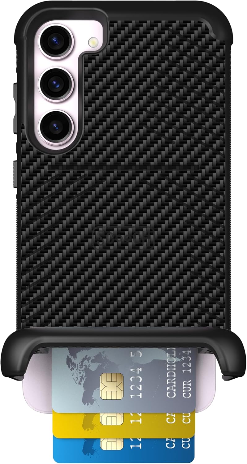 Scooch for Samsung Galaxy S23+ Plus Case with Card Holder, Wingmate Wallet Case with Hidden Card Slot and RFID Protection, Holds up to 4 Cards, 10-Foot Drop Protection, Carbon Fiber