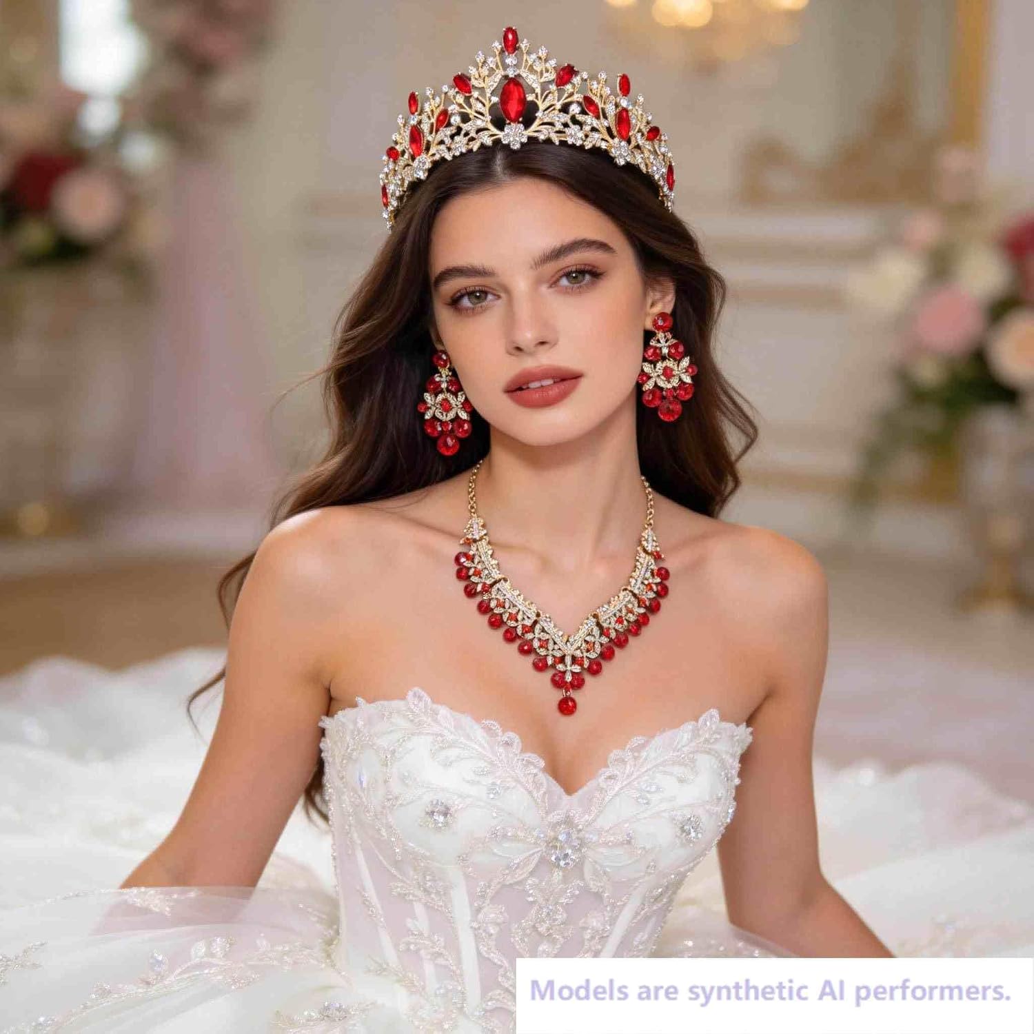 Kamirola Rhinestone Bridal Wedding Jewelry Sets Tiara Necklace Earrings Set Prom Formal Costume Jewelry Set for Women and Brides