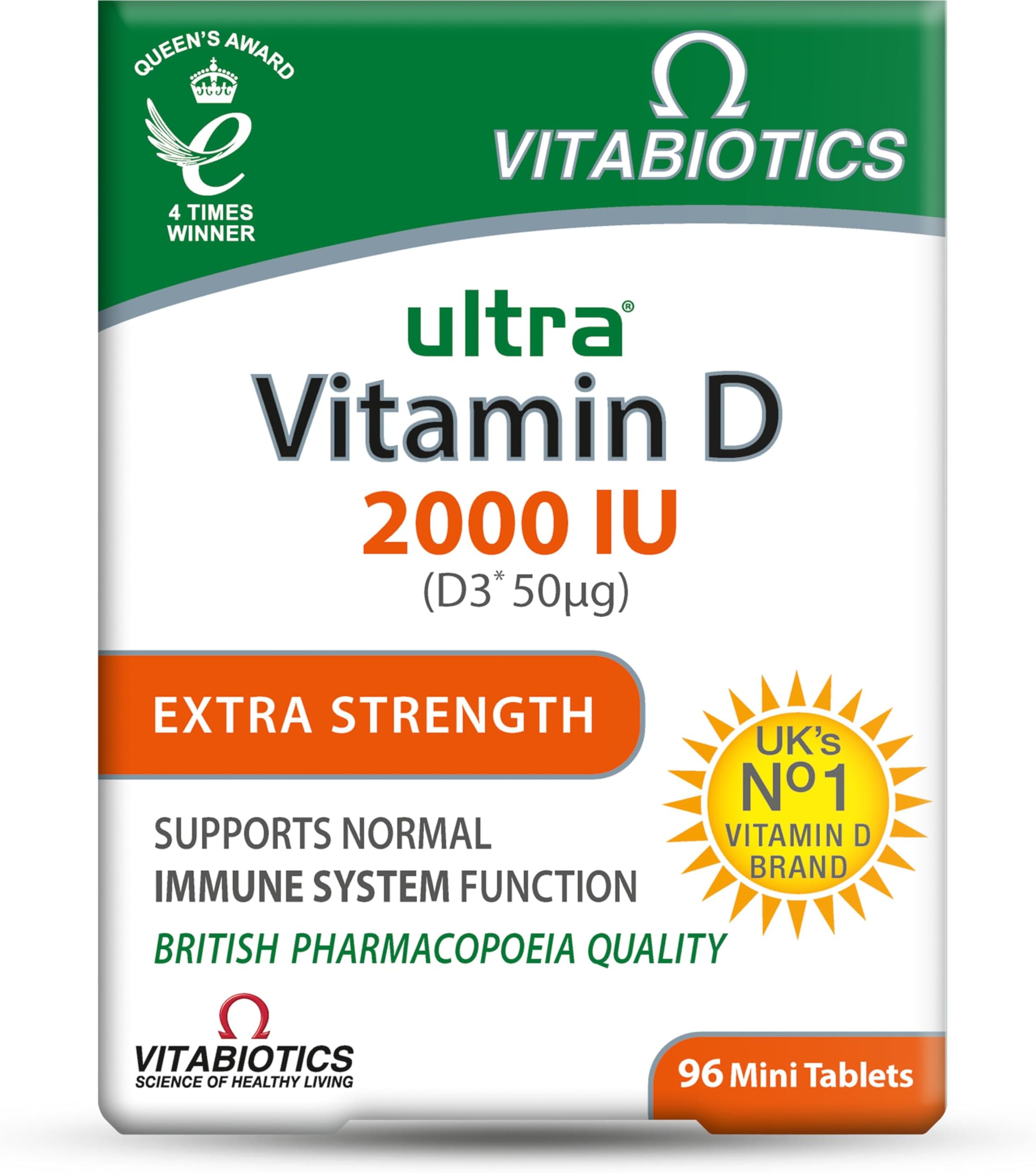 Ultra Vitamin D3 2000iu 96 Tablets | Extra Strength - for Health & Wellness | Support normal Immune System Function & Maintance of Bones and Teeth