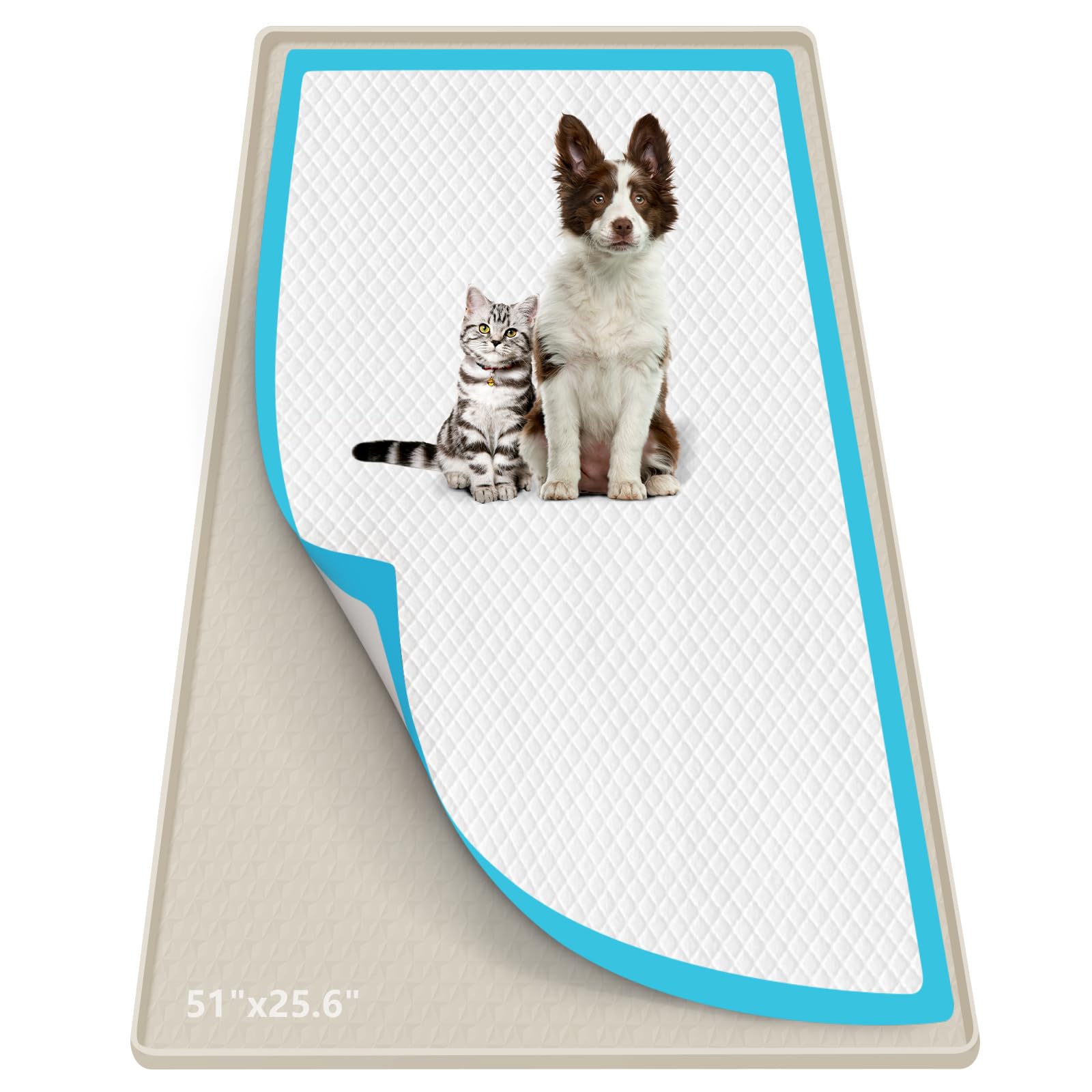 Bartuke Silicone Pee Pad Tray Mat, 51" x 26" Pee Holder for Dogs, Leak-Proof, High Edge, No Spill Pet Pad Holder for Puppy, Cat, Rabbit, Training Pads for Floor Protection (Beige, Diamond Pattern)