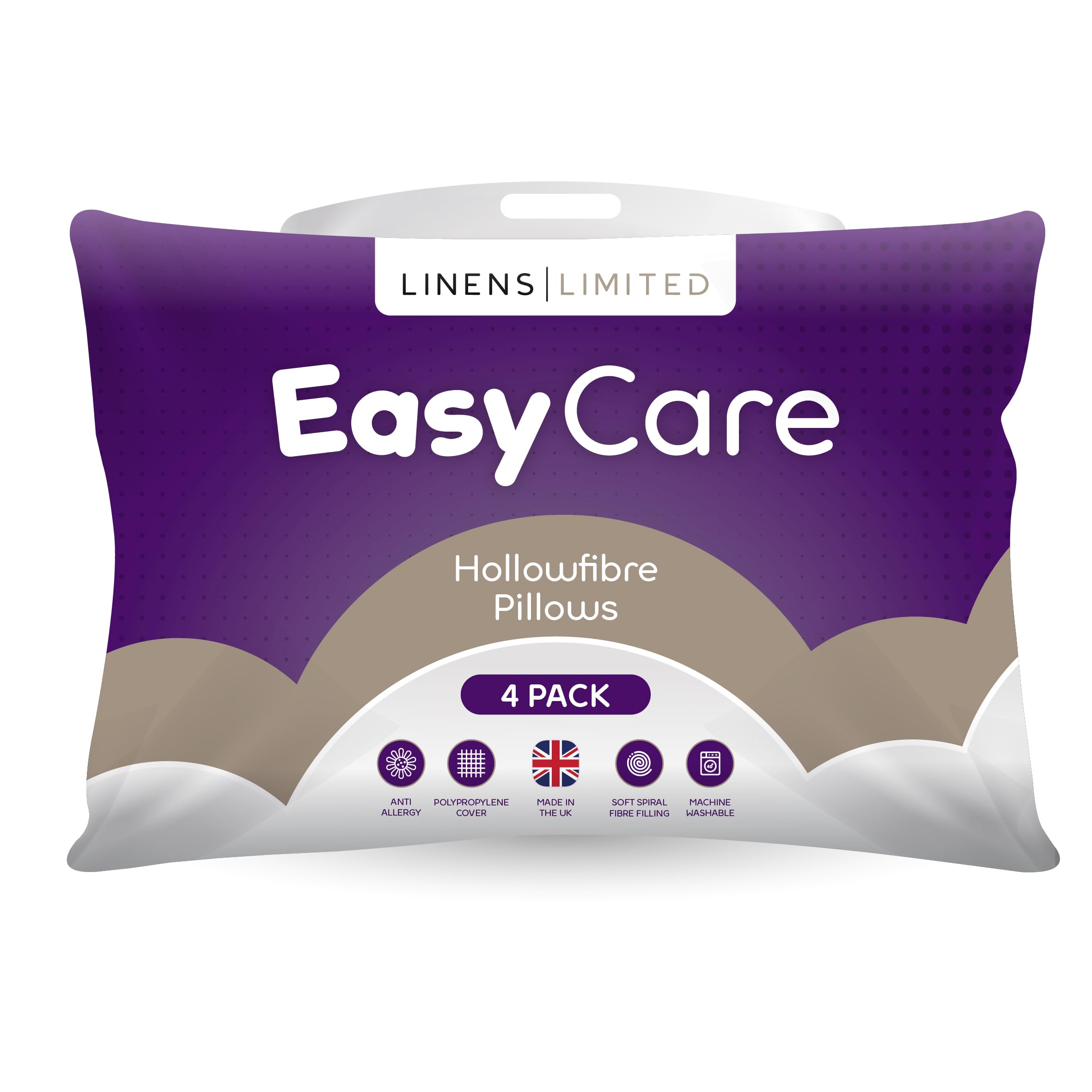 Linens Limited White - Soft Pillows 4 Pack, Made In The Uk, Easy Care, Soft And Firm With Orthopedic Support, Hypoallergenic Polypropylene Hollowfibre, Machine Washable (White)