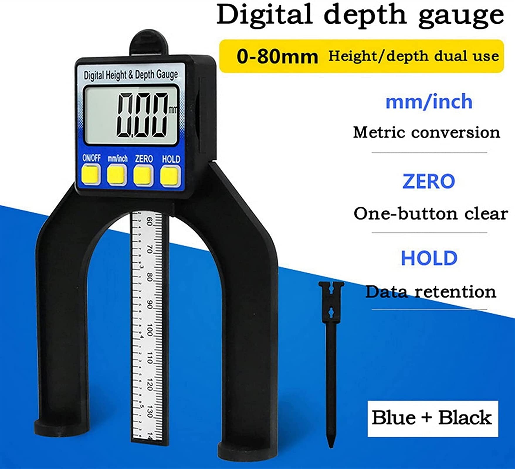 XMING Cyfrowy miernik głębokości, miernik grubości stołowej, mini -mini -wysokość 80 mm z stopami magnetycznymi, poziome pionowe narzędzie pomiarowe (Color : Blu)