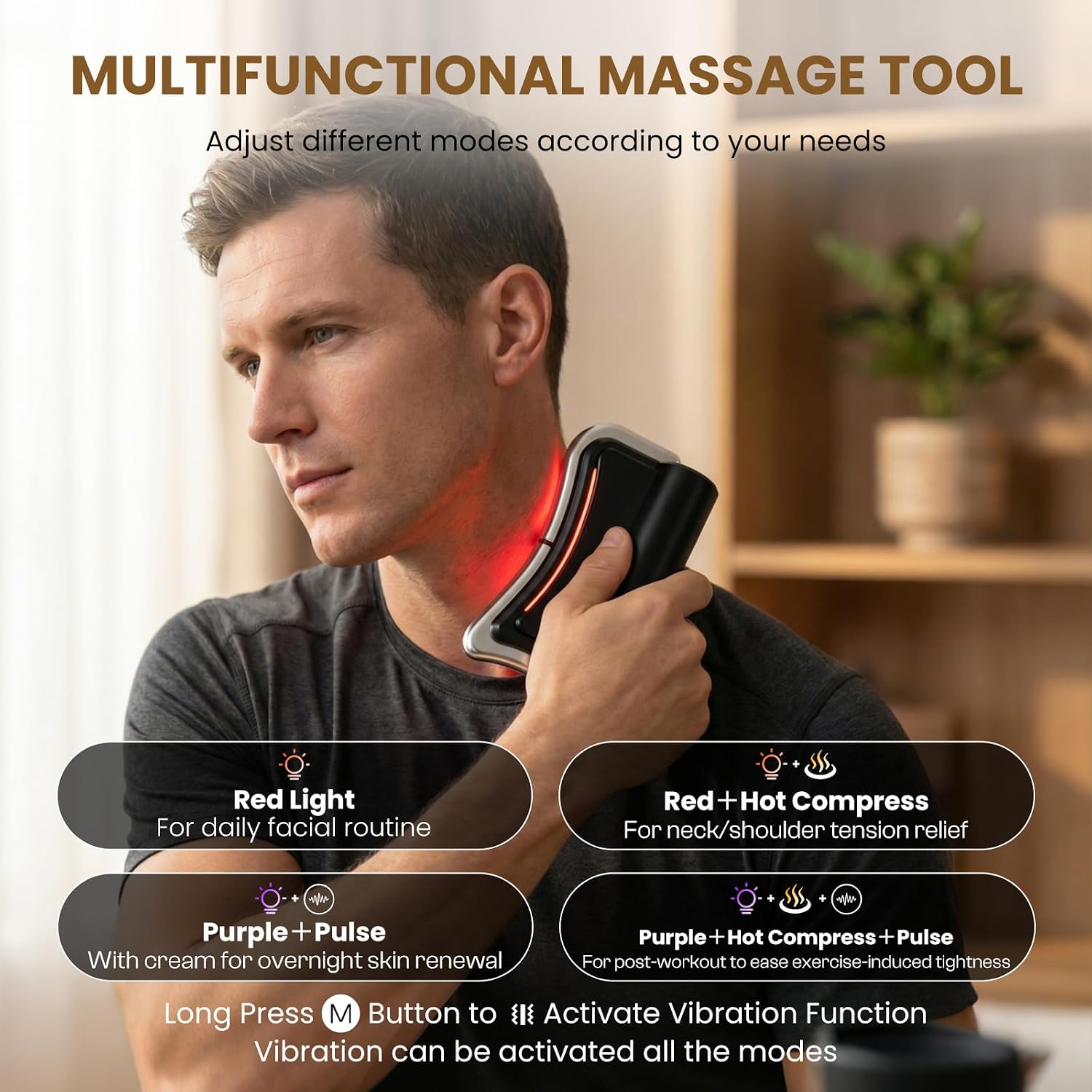 Heating Muscle Scraper Tool Electric Fascia Massager with 3 Heat Levels & Light Care, Fit Whole Body Face for Muscle Relaxation & Skincare, Ideal Gift for Woman Girlfriend Wife (Black)
