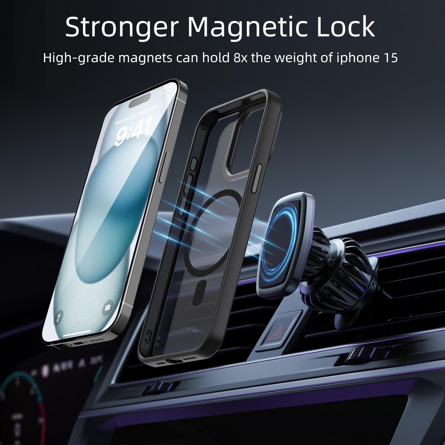 tigratigro Cover Magnetica per iPhone 15 Plus, Compatibile con MagSafe, Custodia Traslucida Opaca Posteriore Sottile Antiurto Protettiva Case, Protezione Antiurto di Grado Militare, Nero