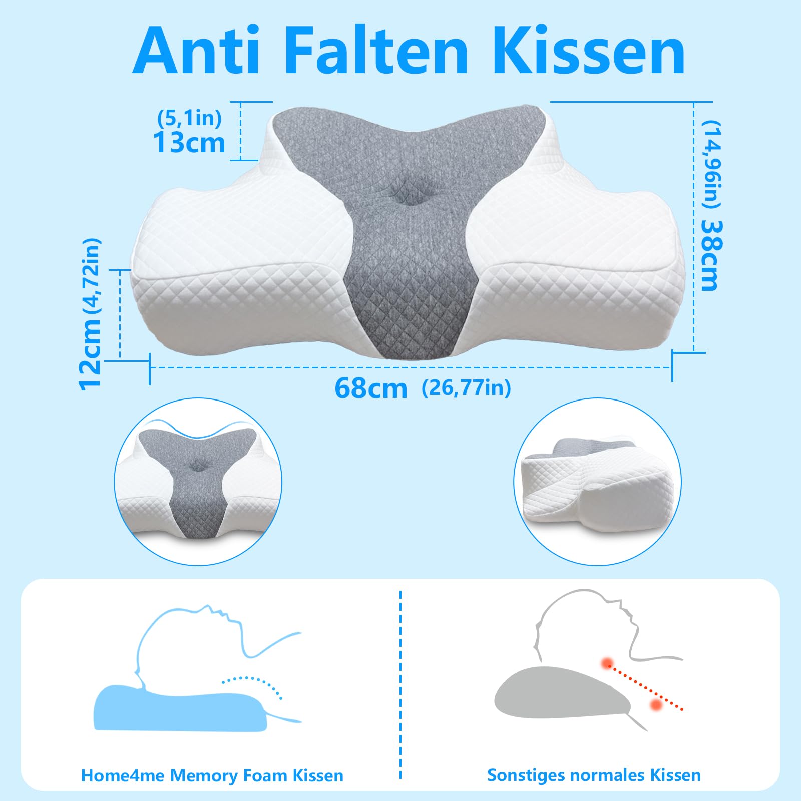 Homesuit Orthopädisches Kissen Anti Schnarch Memory Foam Nackenstützkissen Seitenschläfer