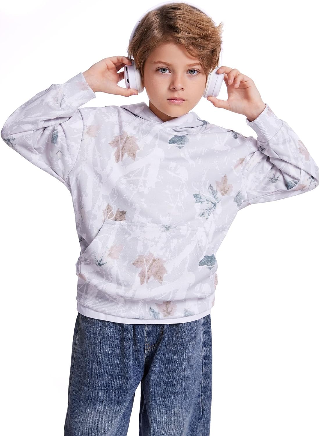 Flygo Camo Hoodie for Girls Boys Maple Leaf Print Hoodies Cute Oversized Hooded Trendy Sweatshirt Kids 5-14 Years