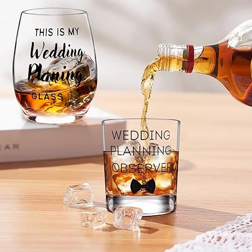 Miniatura 10 de ONEHAUS Regalos de compromiso para parejas, novio y novia, juego de regalo de copa de vino y whisky, regalo de prometida para él y ella, gafas para