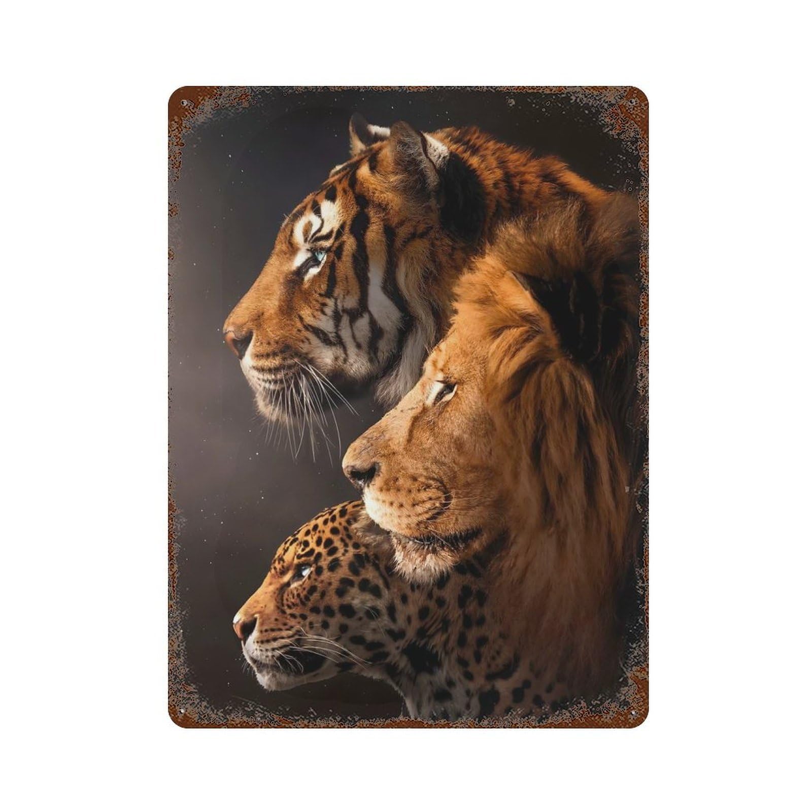 Distressed Metal Wall Sign Tiger, Lion, Leopard 15.7"x11.8", Decorative Metal Wall Art for Farmhouse, Kitchen And Entryway Decor