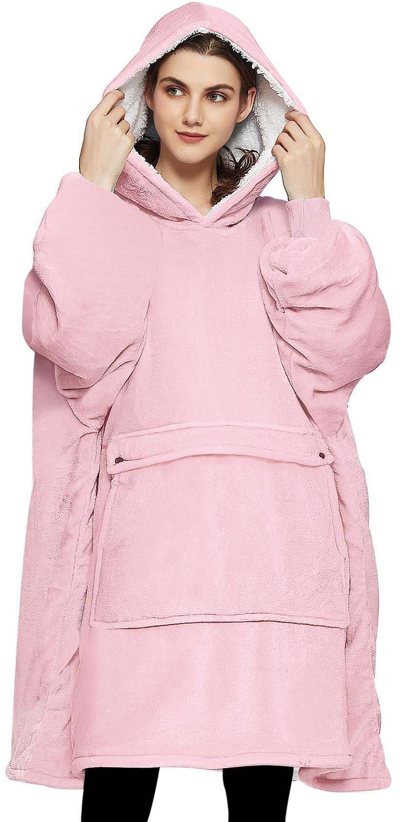 KFUBUO Wearable Blanket Hoodie for Adults With Pocket Pink
