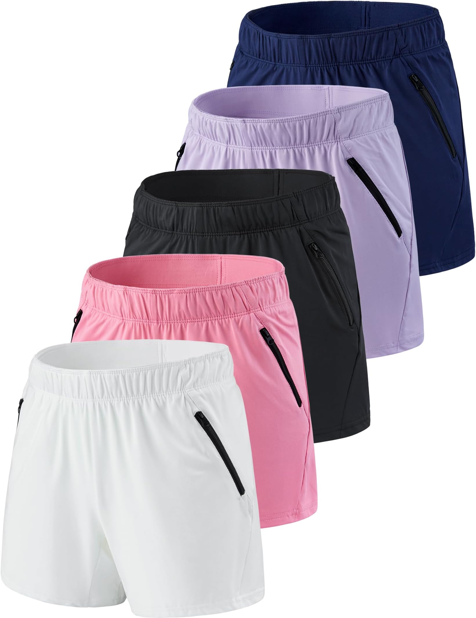 1 or 5 Pack Womens Lounge Workout Shorts with Zipper Pockets 5" Inseam Lightweight Athletic Casual Shorts