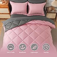 Vista 2 de Cosybay Bed in a Bag - Juego de edredón de 7 piezas para todas las estaciones, juego de ropa de cama alternativo de plumón sólido rosa y gris