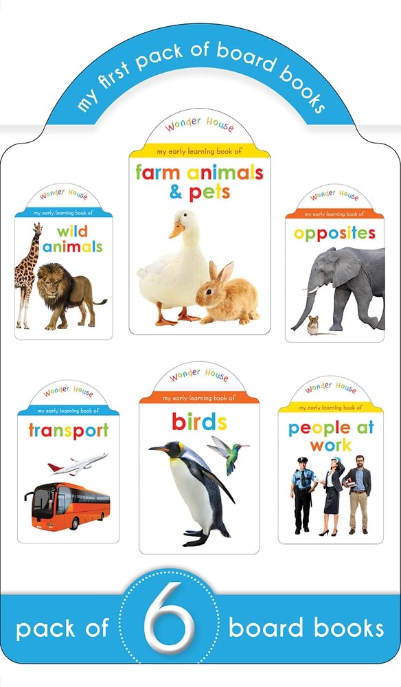 My Super Pack Of Board Books : Opposites, Wild Animals, Farm Animals and Pets, Birds, Transport, People At Work (6 Early Learning Board Books with an attractive shape)