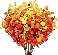 Vista 1 de Tigeen 10 tallos de eucalipto artificiales de otoño para decoración del hogar de 24 pulgadas/23.6 in, hojas de eucalipto de otoño, ramas falsas