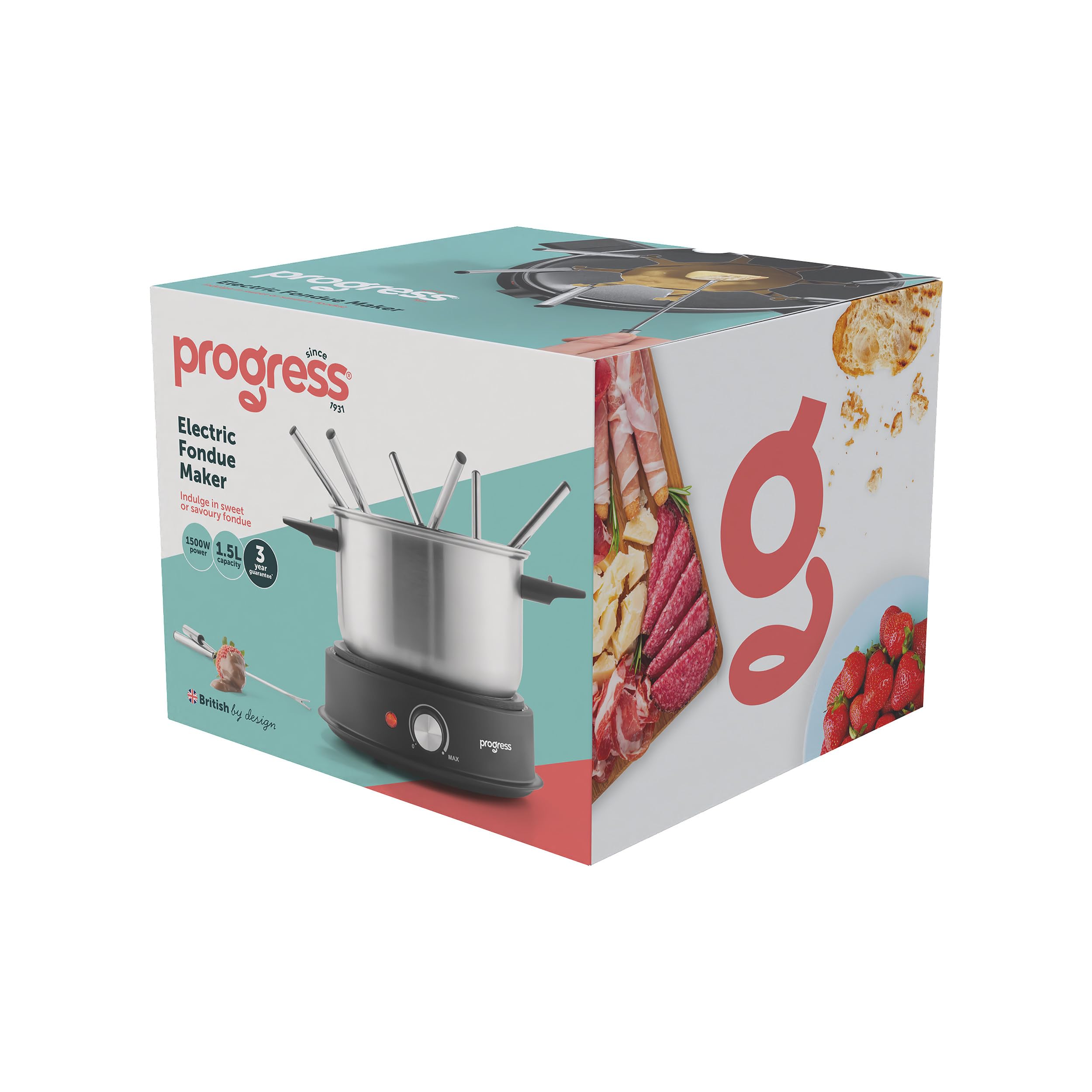 Progress Elektrischer Fondue-Maker 1500W 1,5L Edelstahlgabeln 20cm Topf