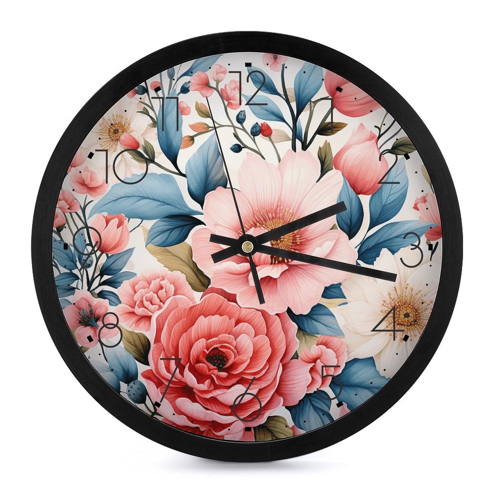 Horloge murale moderne fleur aquarelle mécanique silencieuse