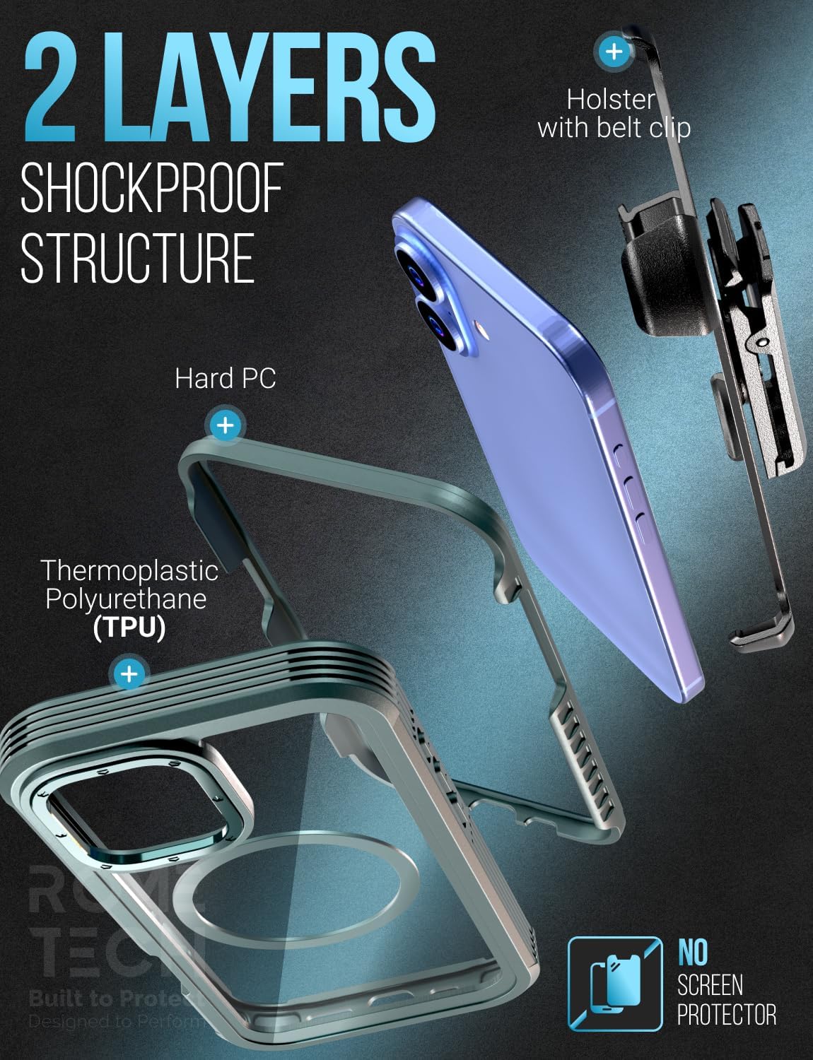 Designed for iPhone 17 Case with Belt Clip Holster, Kickstand Slim Cover Compatible with Magsafe Chargers - Phone Case for iPhone 17 - Green - Image 3