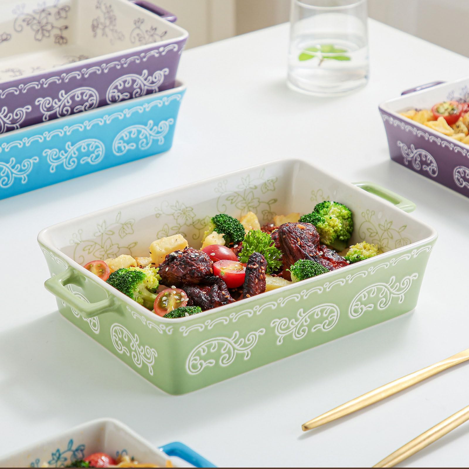 Cuencos Aperitivos Fuente De Horno Rectangular CeráMica PúRpura Con Estampado Floral Dos Asas Aptas Para Horno Lavavajillas Guisos Regalo-A