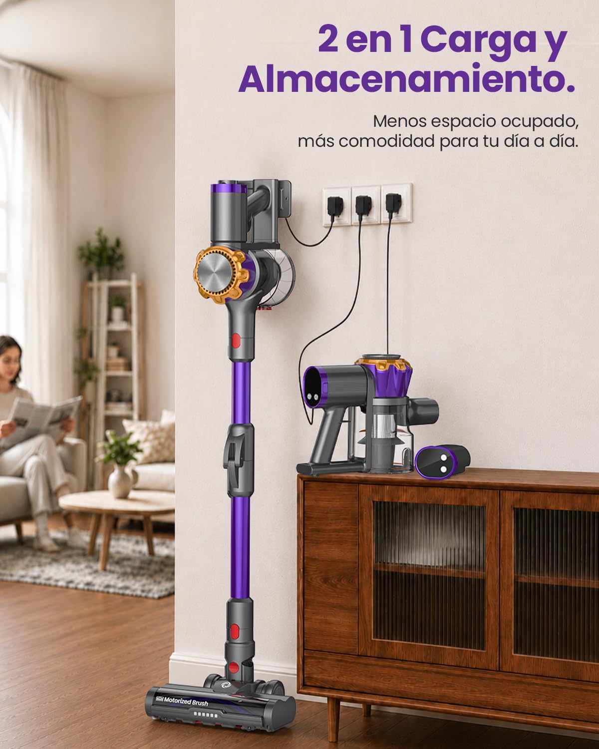 V18Pro 50kPa/450W Aspiradora sin Cable con Brazo Flexible | 1.4KG Ultraligera 60dB Silenciosa, Cepillo Antienredos 0 mm, 7 en 1 Aspirador Escoba Potente para Pelo de Mascotas, Alfombras