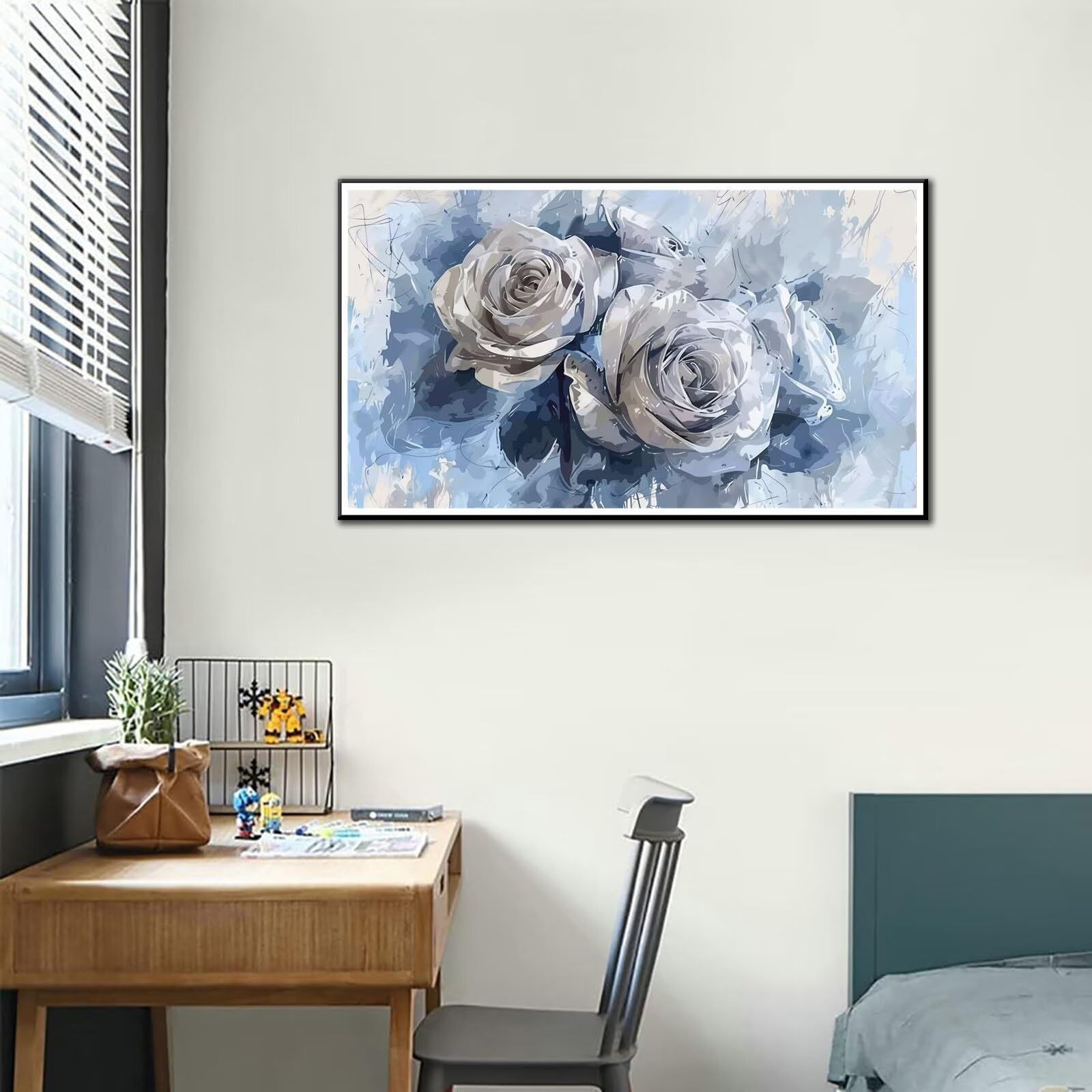 Rosa Dipingere con i Numeri per Adulti Bambini Principianti, Paint by Numbers Fai da Te Olio La Pittura di Numeri Kit, Fiore Quadro da Dipingere con Numeri , Decorazioni Casa (90x50cm, Senza Cornice)