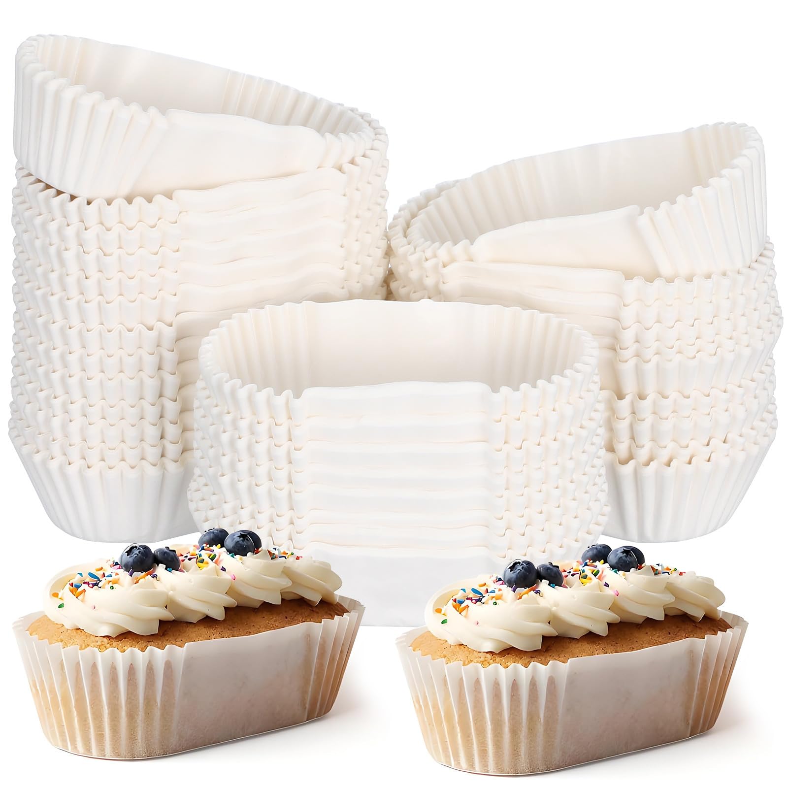 TOYANDONA 1000 Pcs Oval Paper Baking Cups - Greaseproof White Boat Shaped Cupcake Liners, Disposable Muffin Cases and Petit Four Baking Trays for Cakes, Bread, and Buffet (7. 2x3. 5x2. 5 Cm)