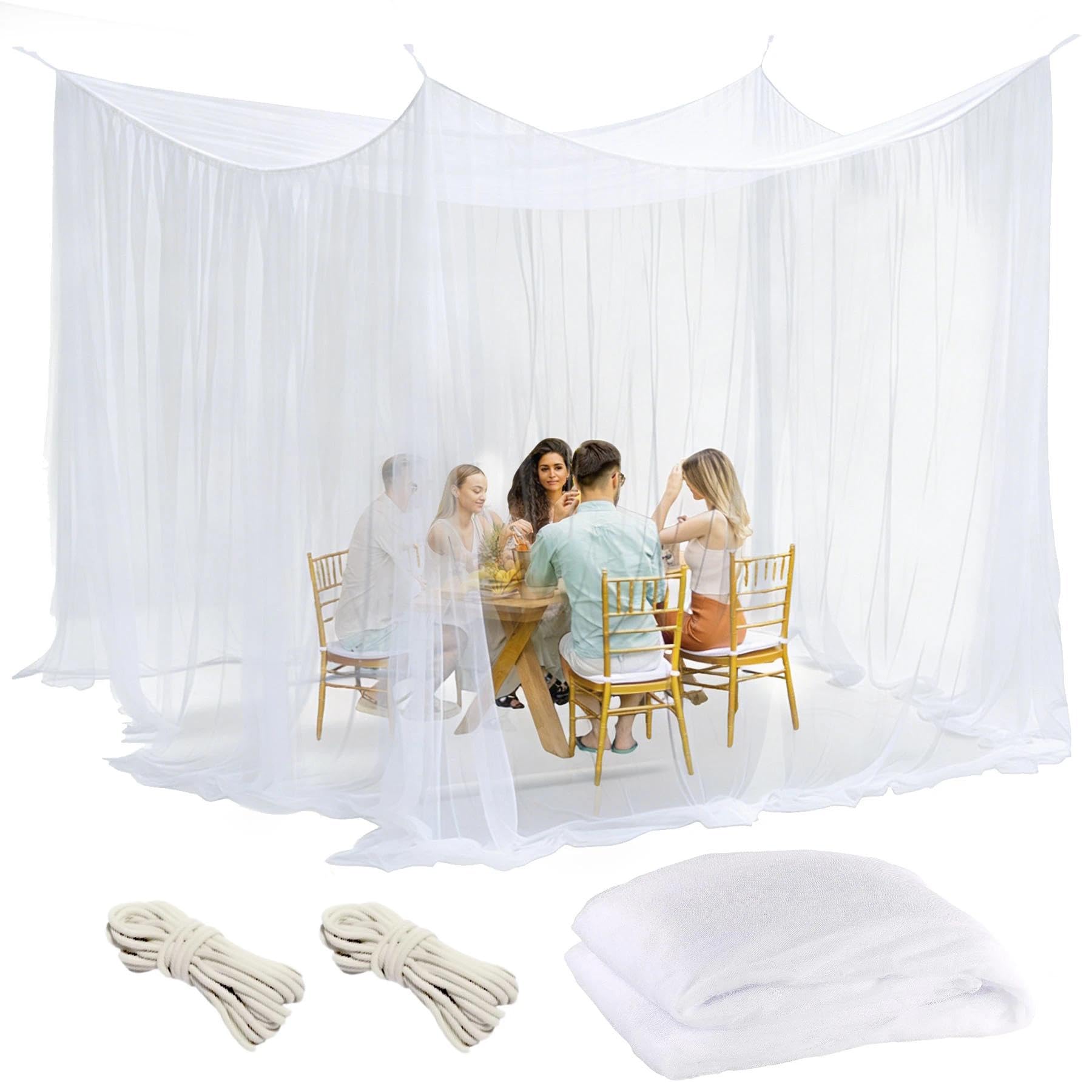Moskitiera 300 x 300 x 250 cm, do użytku na zewnątrz, ochrona przed owadami do pawilonu, ogrodu, na taras, łóżko kempingowe, siatka 220, drobna siatka z 1 drzwiami, biała