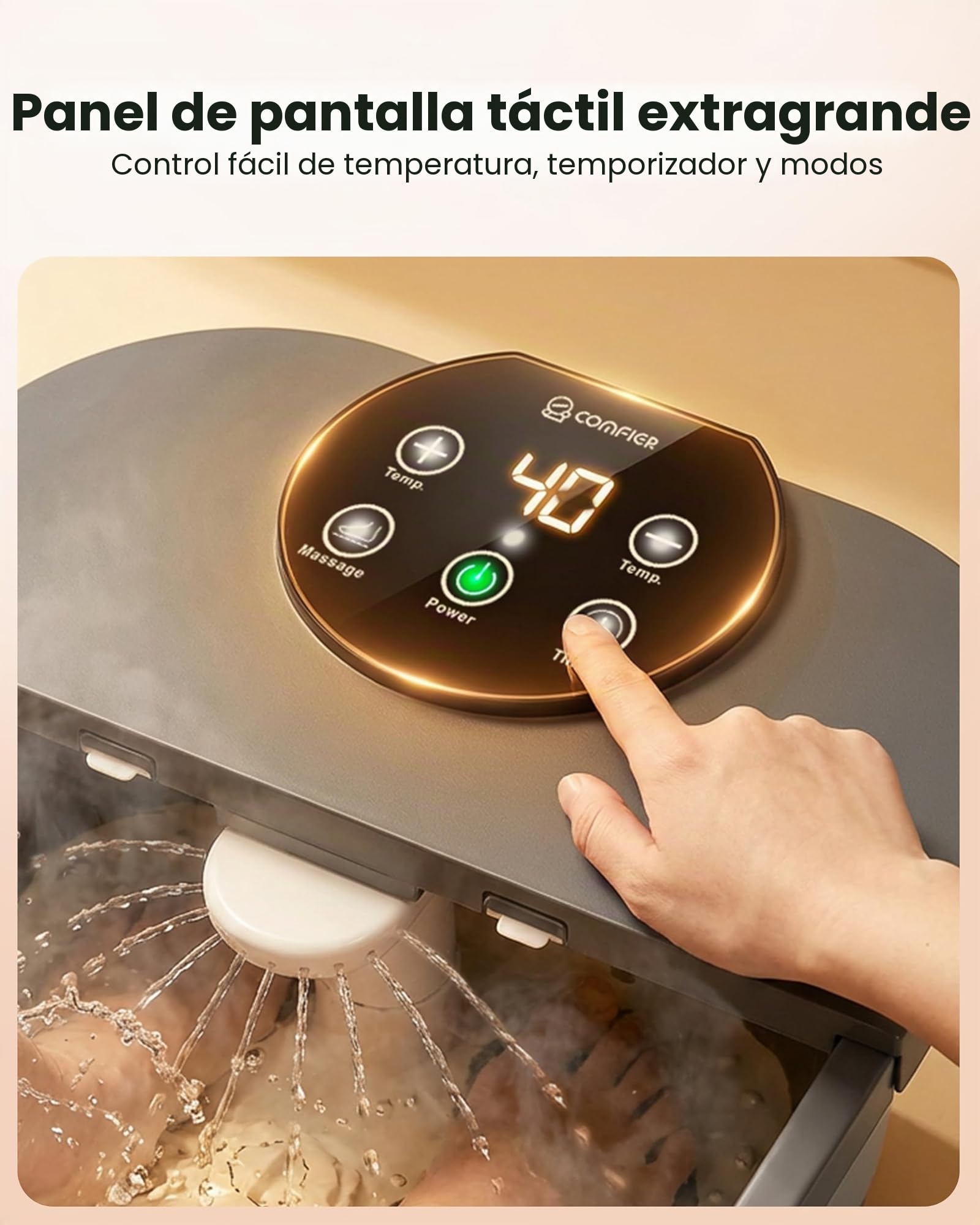 COMFIER Bañera Spa Masajeador para Pies Eléctrico con Calor y Masaje Automático por Rodillos, Temperatura Ajustable, Rociado de Agua Envolvente de 180°, Gran Pantalla LED, Placas de Masaje Desmontable