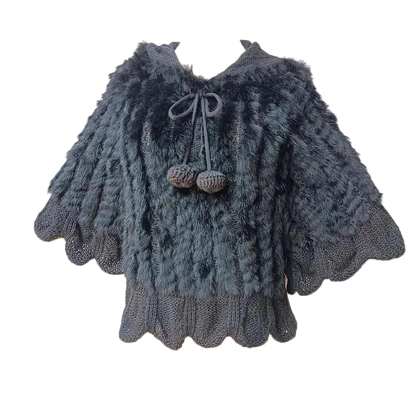 Poncho da donna con cappuccio lavorato a maglia taglie forti con nappa mantello allentato