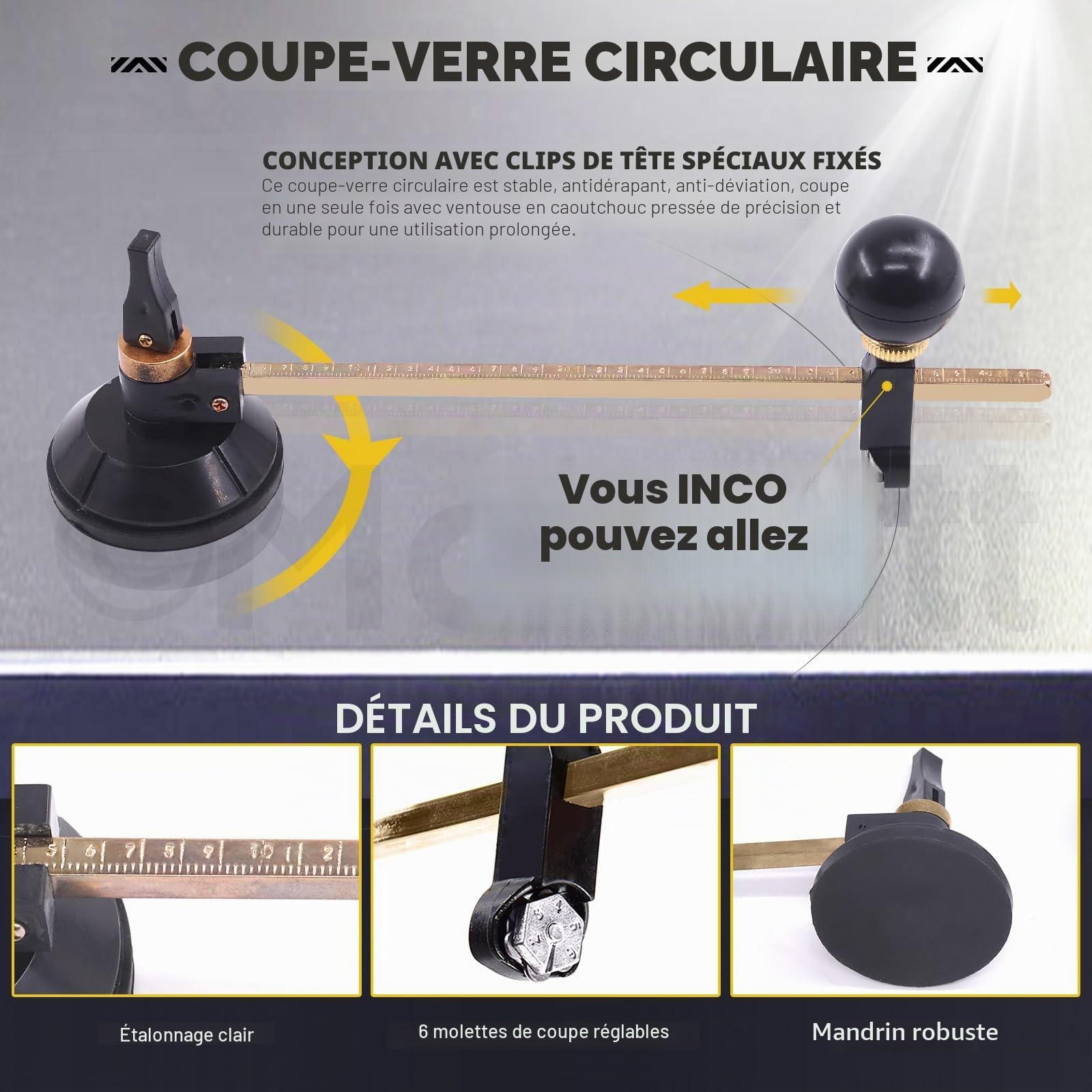 Kit de 9 pièces d'outils de découpe de verre comprend un coupe-verre circulaire ajustable, des pinces à verre avec embout en caoutchouc, embout en carbure à alimentation en huile de 2 mm à 20