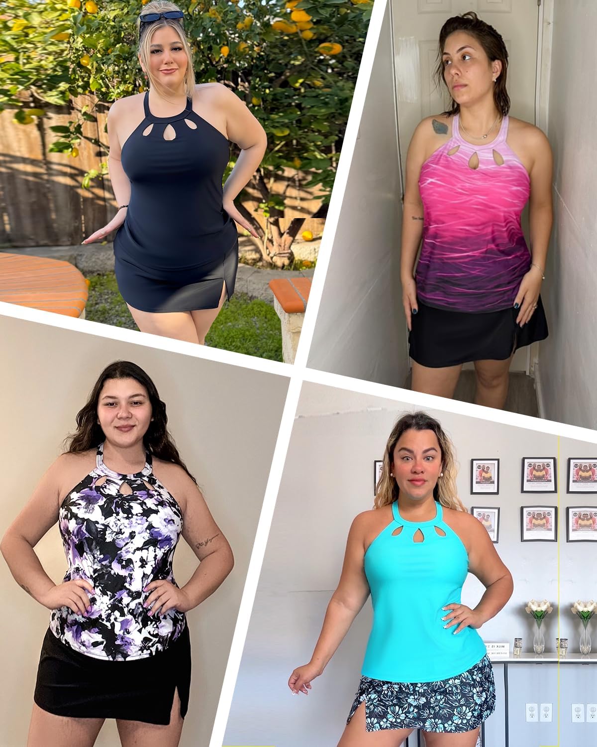 Yonique Plus Size Tankini with Skirt - Two Piece Swimsuit Tummy Control Bathing Suit High Neck Swimwear 2025 - Image 6