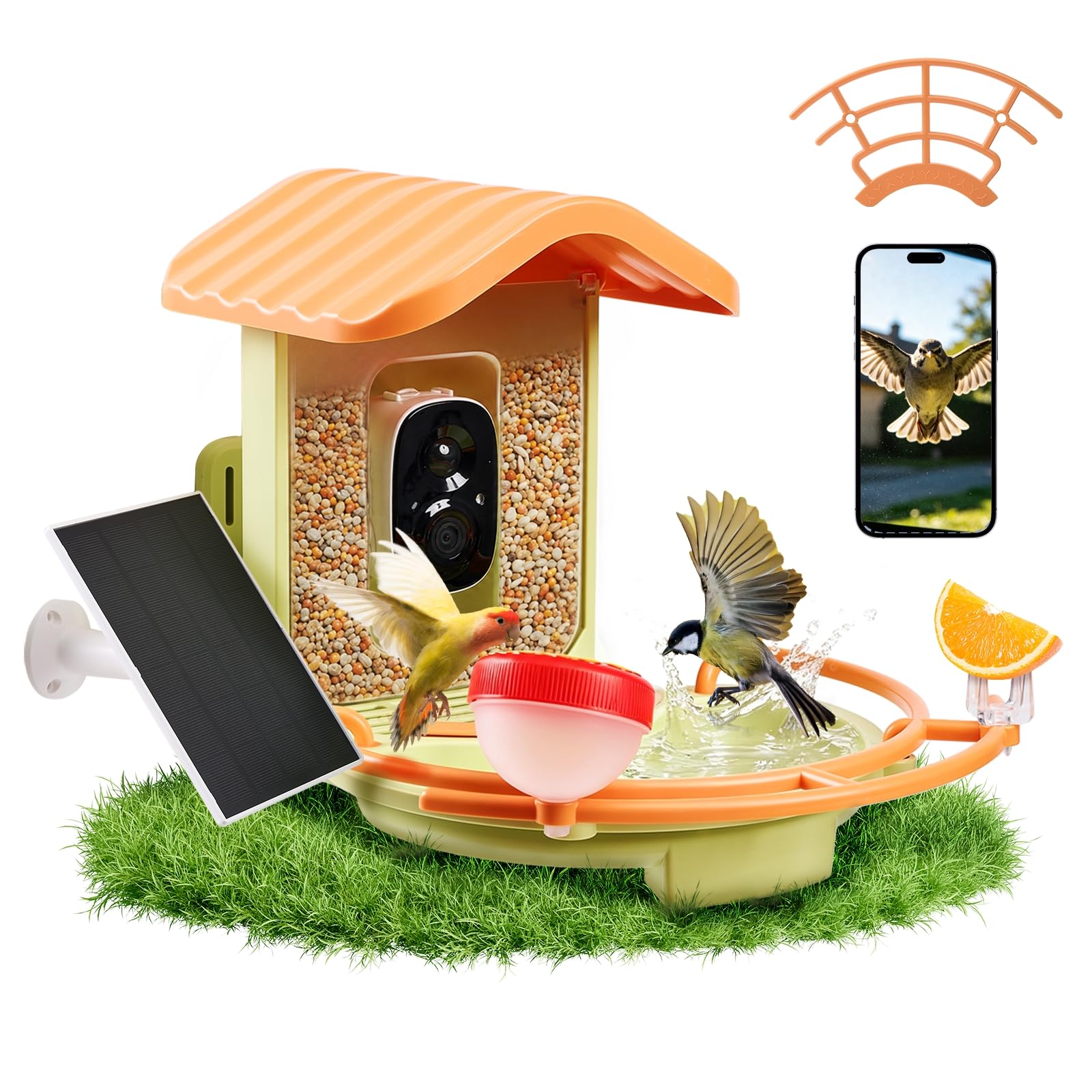 Citybay 2K Solar Smart Bird Feeder Camera with AI Bird Identification, Auto Capture Record Video & Motion Detection, 2 Bird Perch, Wireless WiFi Bird Watching Camera for Outdoor Backyard Garden