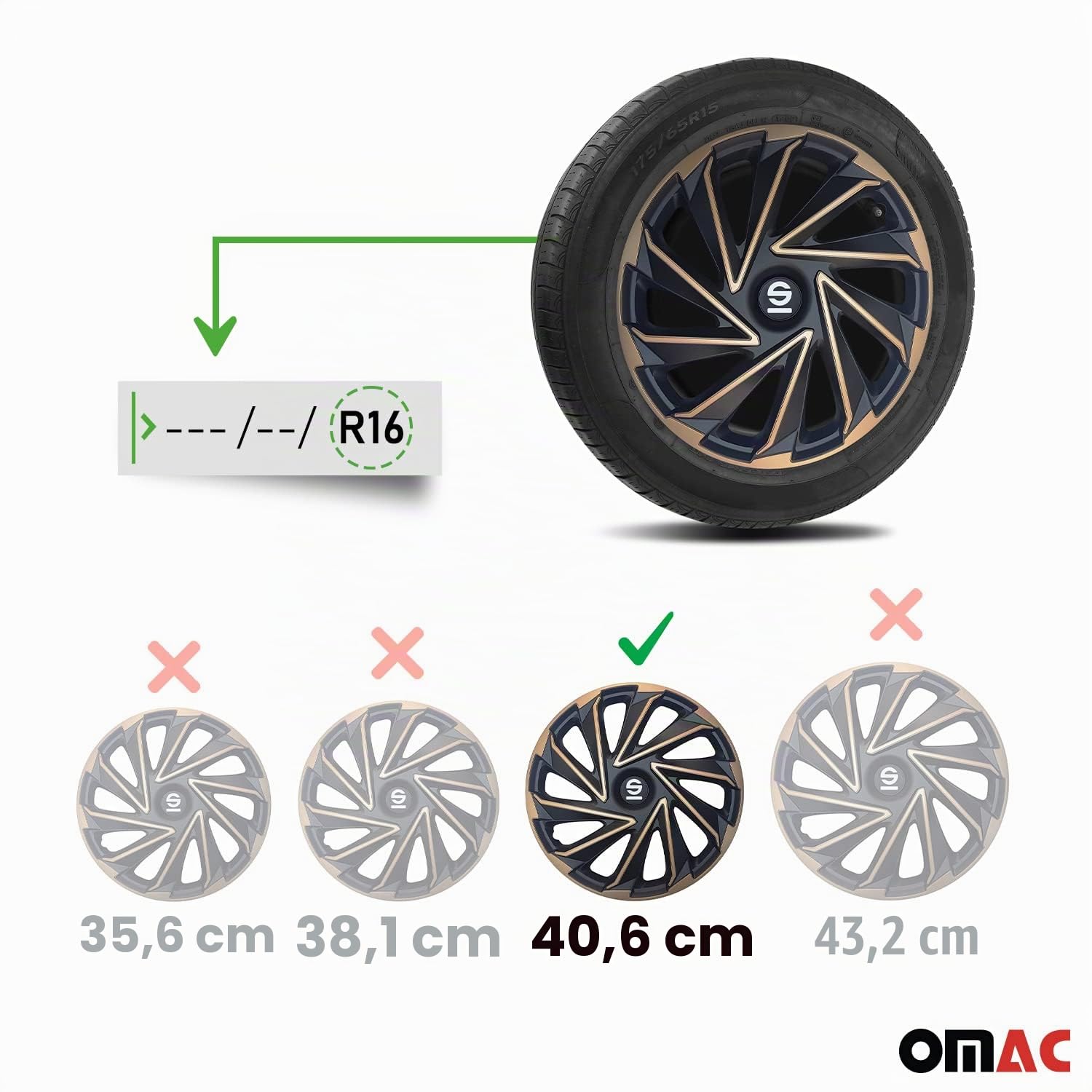 SPARCO Radkappe 16" Zoll Radzierblenden Satz gold schwarz SPC1680GDBK
